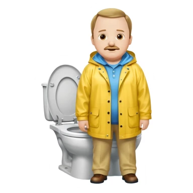 Paul blart as a kid in yellow rain coat standing on toilet  sticker