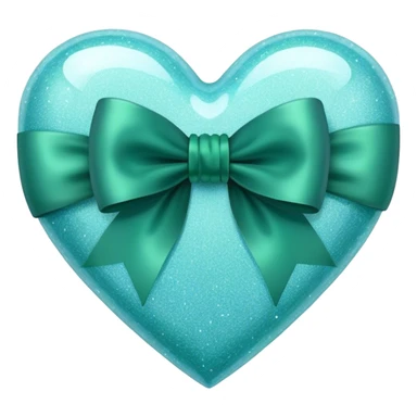 pastel blue sparkly heart with deep green emerald bow sticker