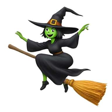 witch, flying to the right on a broom, throwing candy. sticker