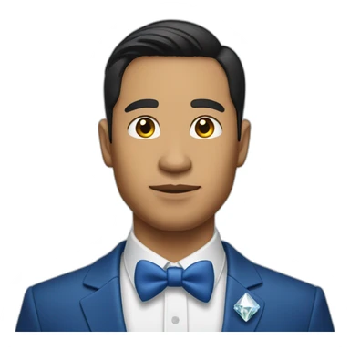 Pilipino man with a diamond earring and a blue suit and tie sticker