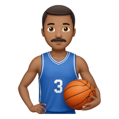 black man basketball player blue jersey with mustache holding basket ball sticker