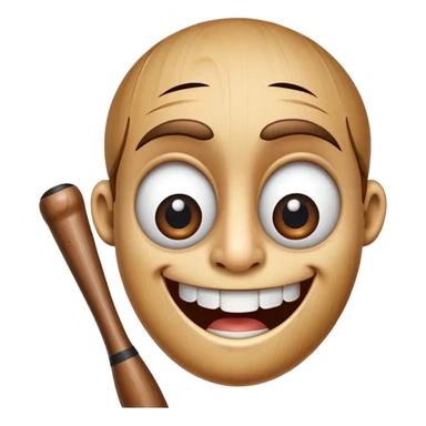 Baseball bat with large expressive eyes, a small button nose, and a wide grin sticker