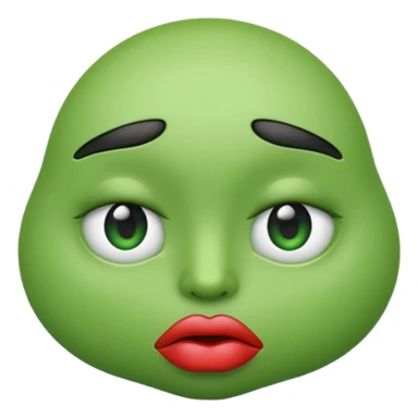Can you make a green emoji. the eyes look to the side. with a pouting lips sticker