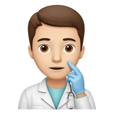 a dentist with a hand on chin, pondering sticker