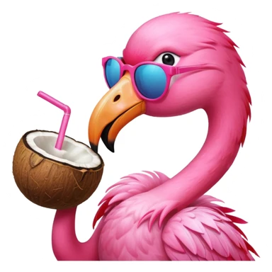 a flamingo with sunglasses and drinking a coconut, very beach summer vibes sticker