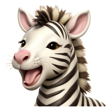 Cinematic Cute Yawning Zebra Portrait Emoji, Head tilted slightly with a dramatic, wide-open yawn, showcasing a soft, downy striped Fur with gently drooping ears and round eyes barely open in drowsy contentment, Simplified yet irresistibly adorable features, highly detailed, glowing with a soft, cozy glow, high shine, relaxed yet expressive, stylized with a touch of savannah charm, bright and endearing, soft glowing outline, capturing the essence of a sleepy yet affectionate zebra, so drowsy it feels like it could stretch out of the screen and curl up for a nap! sticker