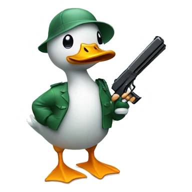 Duck with a plastic gun and plastic knife sticker