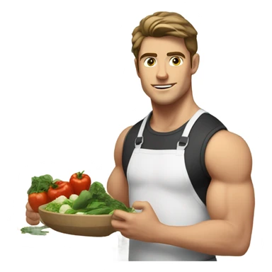 attractive young man white muscular brunette young man using a chopping vegetables sticker