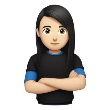 dark Blonde girl with blue eyes in black sweater and an east asian with light skin man with black hair and black eyes hugging sticker