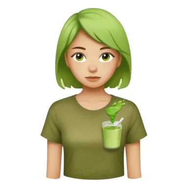 Matcha spilled on a women’s shirt sticker