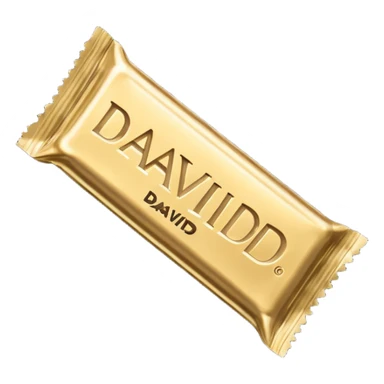 protein bar gold wrapper that says David on it in black font  sticker