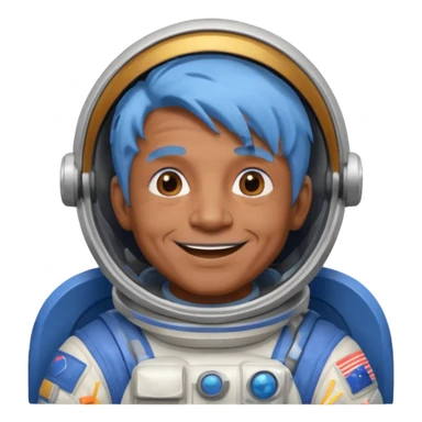 old man, brown skin astronaut with blue hair, smile sticker