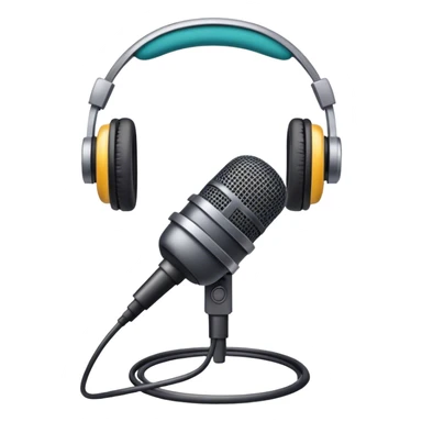 Create an emoji for podcasting. Show a microphone with headphones, symbolizing the recording of a podcast. Use modern, professional colors. Do not include any emojis or smiley faces. Make the background transparent. sticker