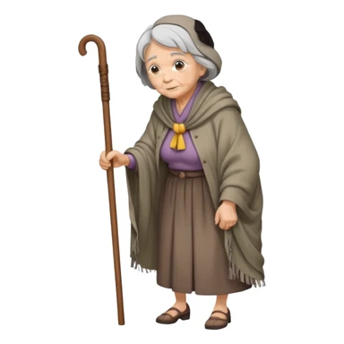 Old lady standing hunched over a cane sticker