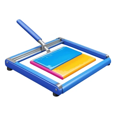 squeegee spreading ink on screenprinting frame, colorful, minimal sticker