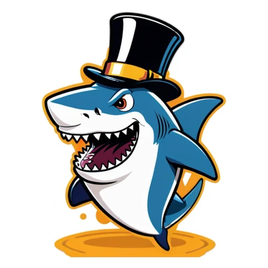 Shark with a top hat at the Super Bowl for American football sticker