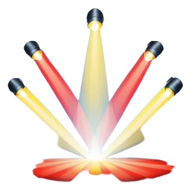 An emoji of stage lights shining brightly. Multiple spotlights in different colors (blue, yellow, red) angled towards a stage, creating a dramatic and concert-like atmosphere. Beams of light cutting through the darkness with a slight glow effect sticker