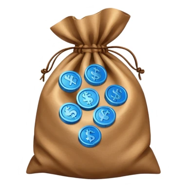 blue coins inside an opened brown money bag  sticker