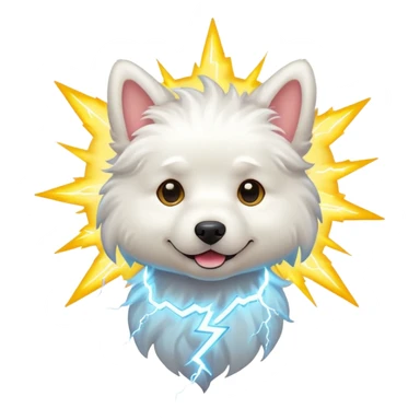 white fluffy dog with electric lightning sticker