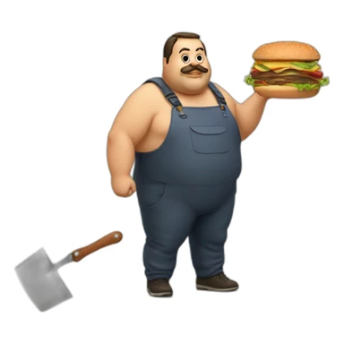 Fat man Portuguese with burger and trowel sticker
