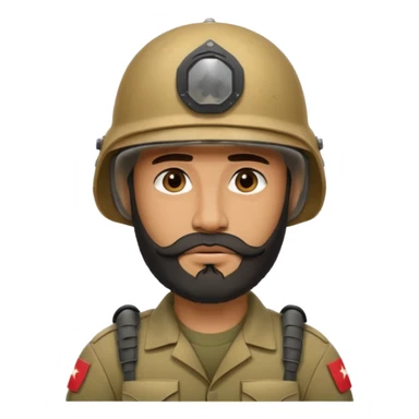 VERY TIRED, swarthy, Iraqi soldier in a casque, casque without insignia, with a beard sticker