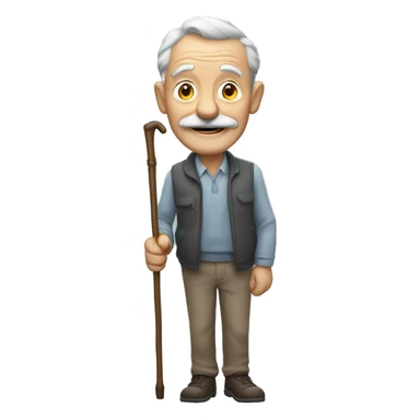 Grandfather with oval face and mustache grey and smiling and holds a walking stick sticker
