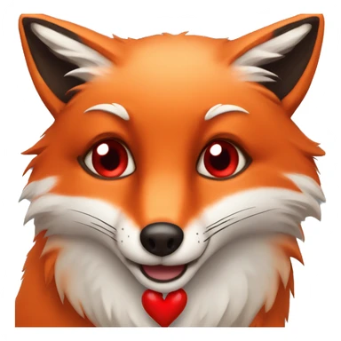 deep lush red fox face with tiny red heart instead of eyes sticker