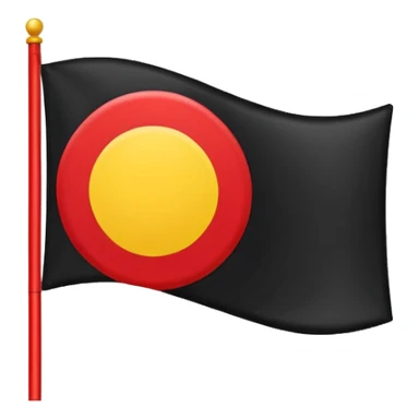 a rectangular flag with the top half solid black and the bottom half solid red with a medium-sized yellow circle in the middle overlapping both colours sticker