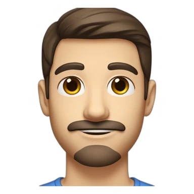 A young Caucasian man with dark brown eyes, almond-shaped eyes, short dark brown hair, and a small dark brown beard with a more prominent mustache. sticker