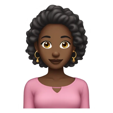 Black girl with a pink top,straight black,long hair.gold earrings,long eyelashes,brown eyes,nose ring,smiling sticker