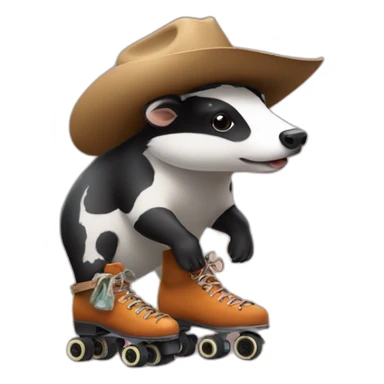 Badger with rollerskate and a cow-boy hat sticker