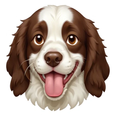 Cinematic Cute Yawning Springer Spaniel Portrait Emoji, Head tilted slightly with a dramatic, wide-open yawn, showcasing a smooth Fur of liver and white with crisp markings, floppy ears slightly drooping, round brown eyes barely open in drowsy contentment, Simplified yet irresistibly adorable features, highly detailed, glowing with a soft, cozy glow, high shine, relaxed yet expressive, stylized with a touch of whimsy, bright and endearing, soft glowing outline, capturing the essence of a sleepy yet affectionate companion, so drowsy it feels like it could stretch right out of the screen and curl up for a nap! sticker
