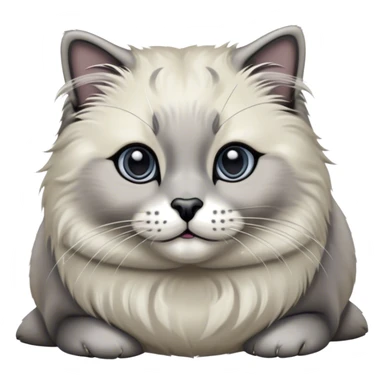 Cinematic Adorable Fluffy Grey Seal Ragdoll Cat Portrait Emoji, Head tilted gracefully with large, sparkling eyes, soft grey fur with darker seal points on the ears, face, and paws, Simplified yet majestic features, highly detailed, glowing with a soft, warm glow, high shine, calm and affectionate, stylized with a touch of elegance, bright and endearing, soft glowing outline, capturing the essence of a regal and loving kitty, so serene it feels like it could glide across the screen with its dignified presence! sticker