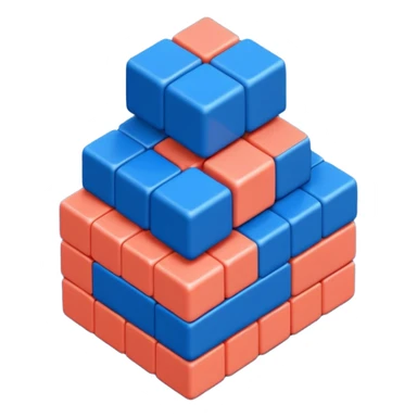 Modern minimal emoji: building blocks + connection flows + gear. Deep blue and coral colors. Professional no-code expert signature. Geometric clean style. sticker