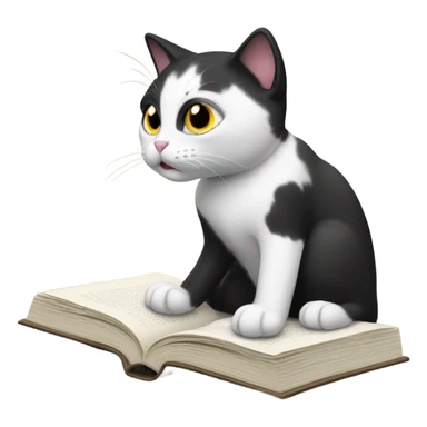 Black and white cat reading  sticker