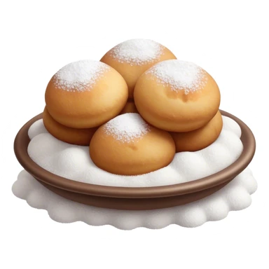 Cinematic Realistic Fritule Dessert Emoji, featuring small, fluffy dough balls dusted with powdered sugar rendered with delicate textures and warm, inviting lighting. sticker