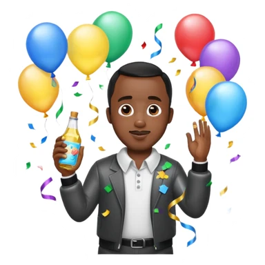 Diddy holding baby oil at a party with balloons and confetti and banners sticker