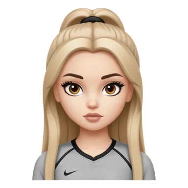 pretty bratz girl, long dark blonde hair, brown eyes, black eyeliner, pale skin, athletic clothes sticker
