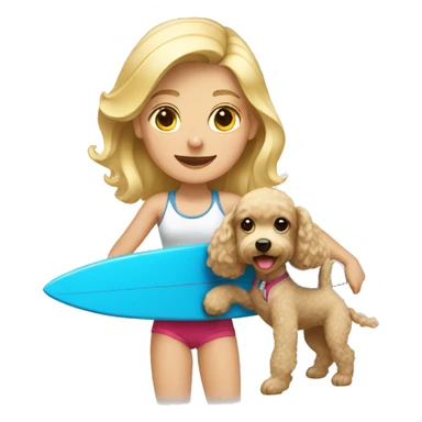 Blonde girl surfing holding a poodle  sticker