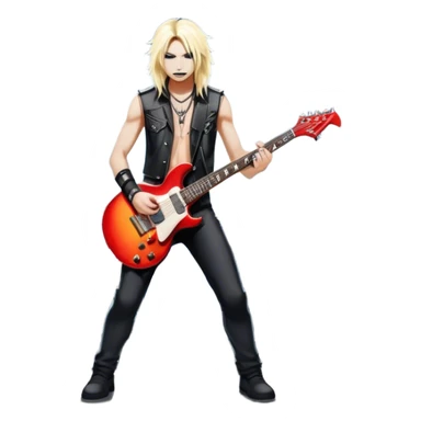 Icon for Heavy Metal: a metal band on stage, with electric guitars, drums, and a powerful vocalist. The atmosphere is intense with flashing lights, music notes, and a crowd of fans. The design should capture the energy and power of a live heavy metal performance. Transparent background. sticker