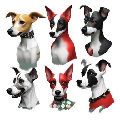 Punk dog Green gray black red punk dog joker as a dog Harley Quinn as a dog mime clown harlequin facepaint tattoos punk lurcher surrealism  sticker