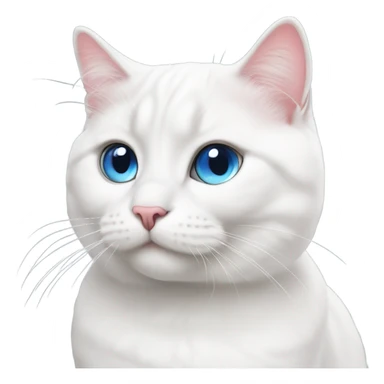 White cute british cat with big round blue eyes and pink nose sticker