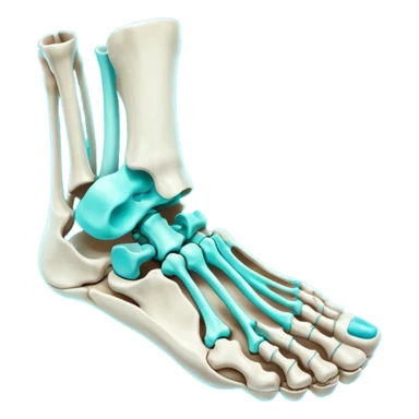 3D render of Foot Bones, X-Ray imaging aesthetic, translucent materials showing internal structure, top-down view of foot bones in cyan glow, medical scan style, emoji style, isolated on white background --v 6.0. sticker