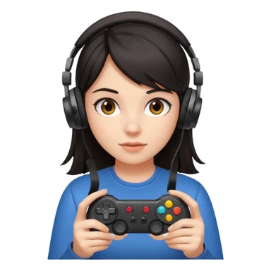 dark haired girl with headphones holding game controller sticker