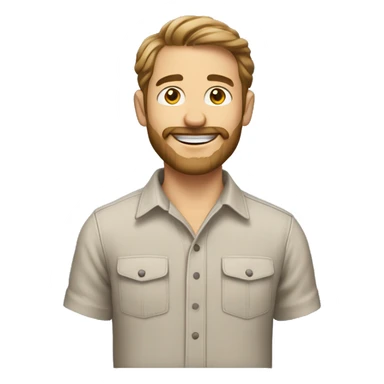 Man with light skin, Caucasian, shoulder-length wavy light brown hair, beard, mustache, friendly smile, wearing a casual button-down shirt. sticker