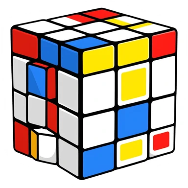 Colorful 3D Rubik's cube puzzle toy, partially solved sticker