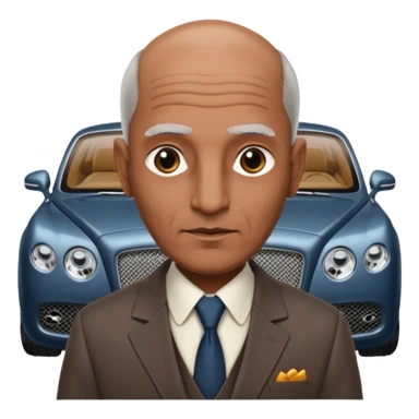 Slightly Balding graying indian guy in suit with a bentley names professor bw tlt sticker