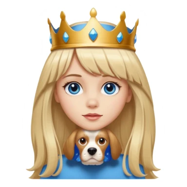 simple Blonde girl with bangs, long straight seductive hair and blue eyes, and a simple crown. giving cockerspaniel energy head only sticker