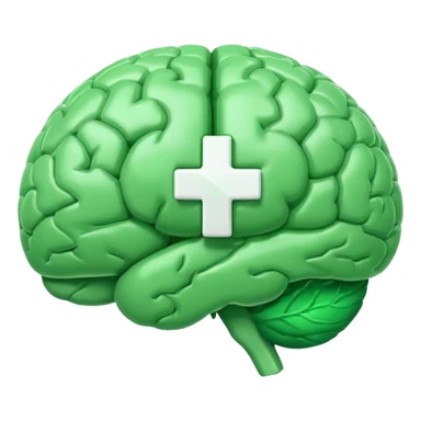 green brain with health logo plus on it sticker