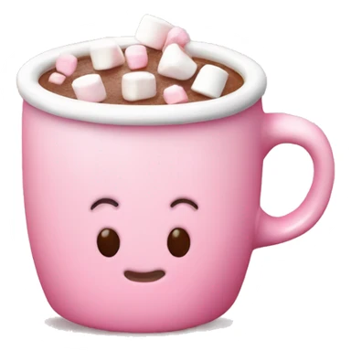 Pink mug filled with hot chocolate topped with heart shaped marshmellows sticker